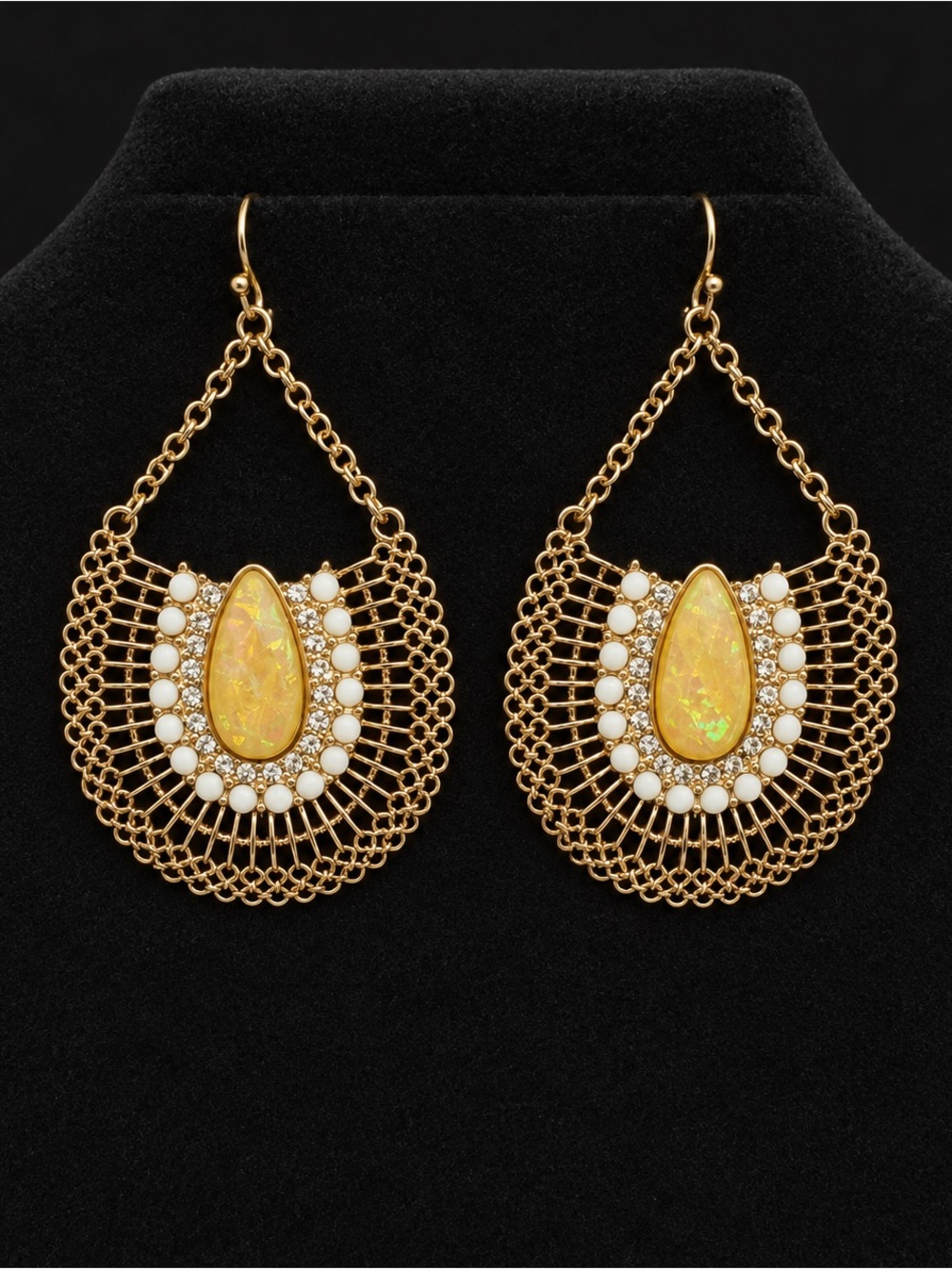 Gold-Tone Yellow Teardrop Earrings